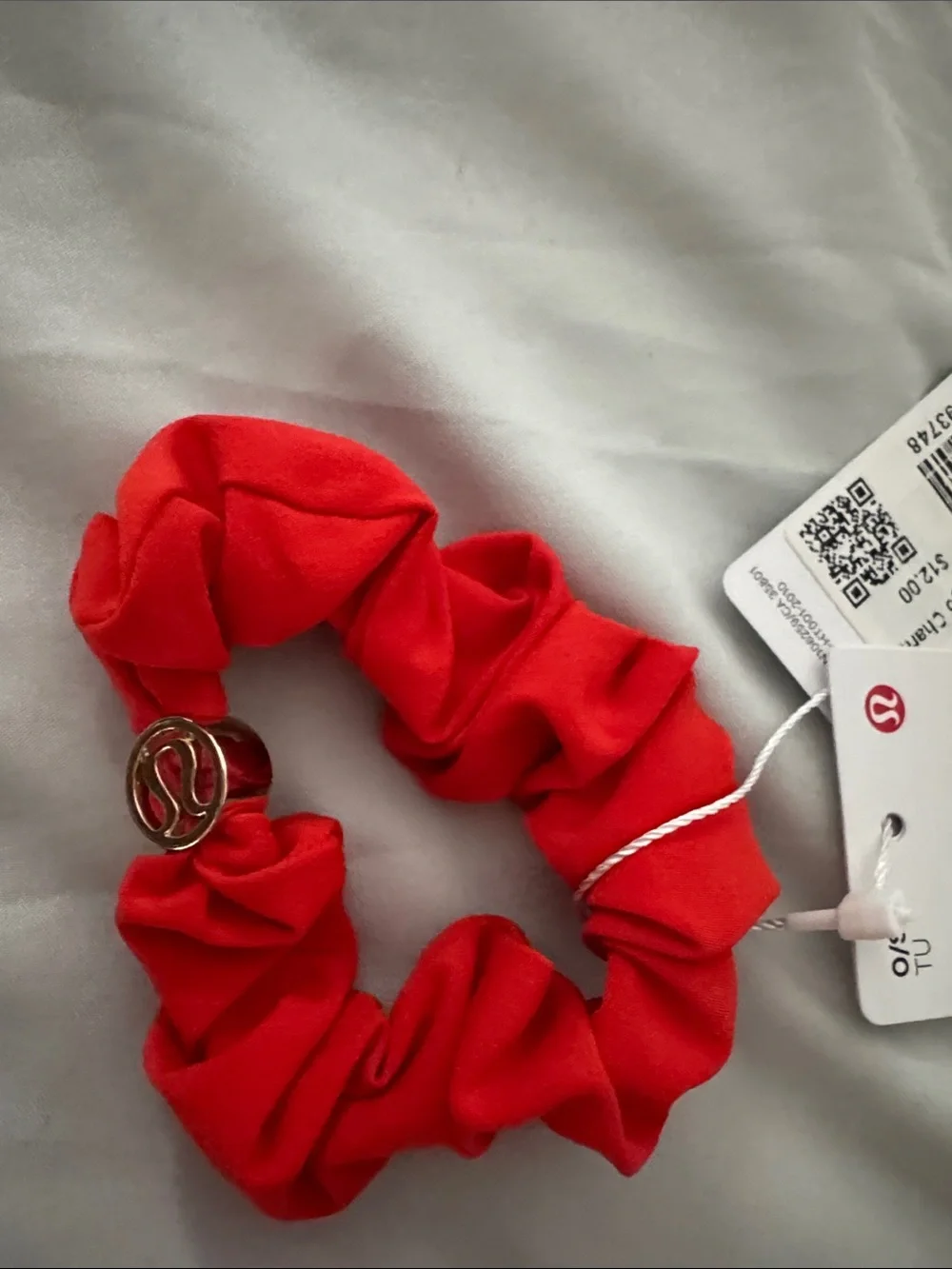 lululemon athletica Red Scrunchie with Gold Logo Accent